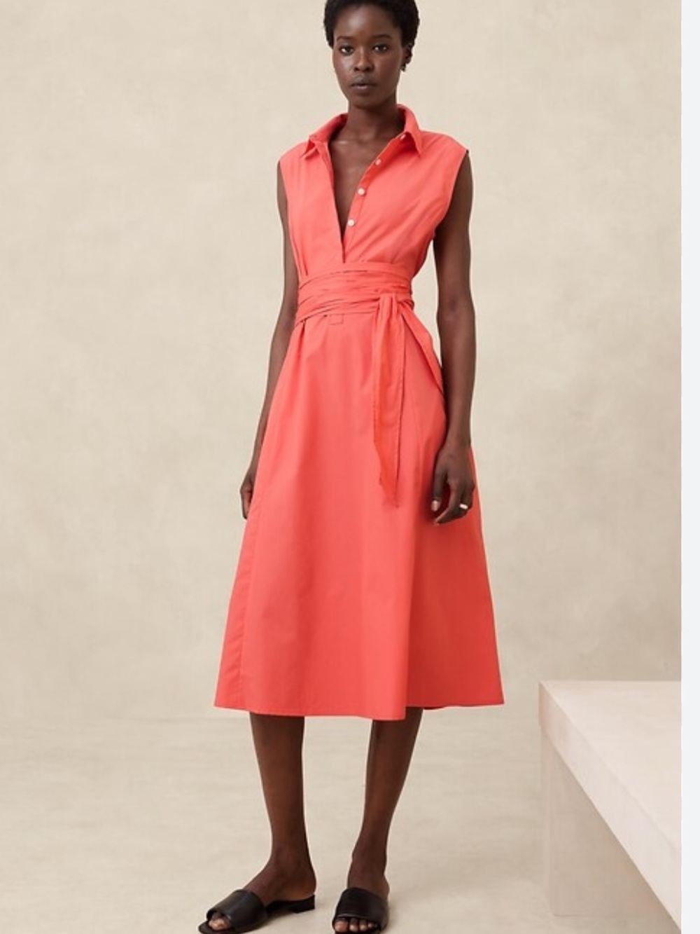 Banana Republic Factory Coral Poplin Wrap Midi Dress